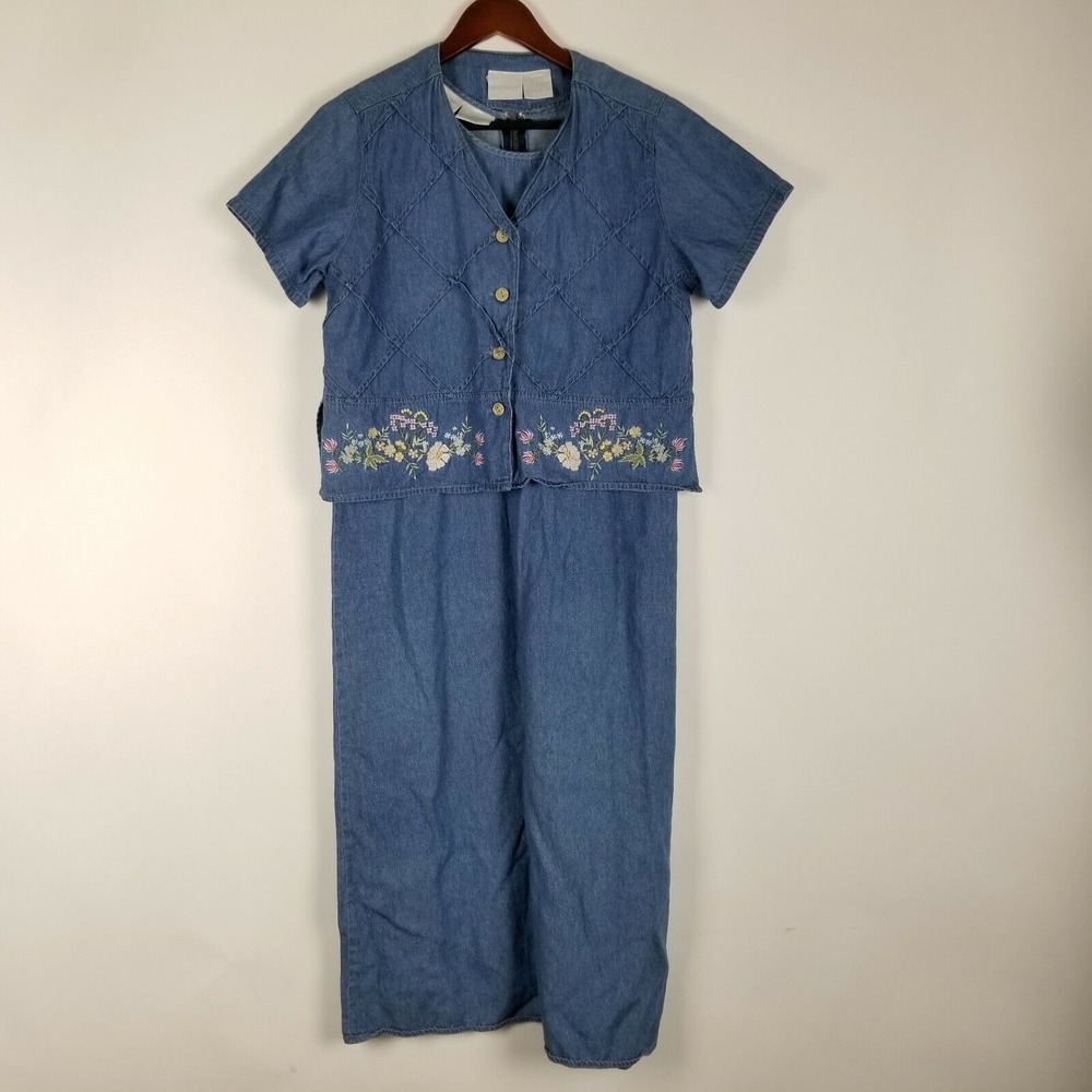Stonybrook Women's M Long Denim Dress & Top Blue Cotton Sheath Sleeveless Work